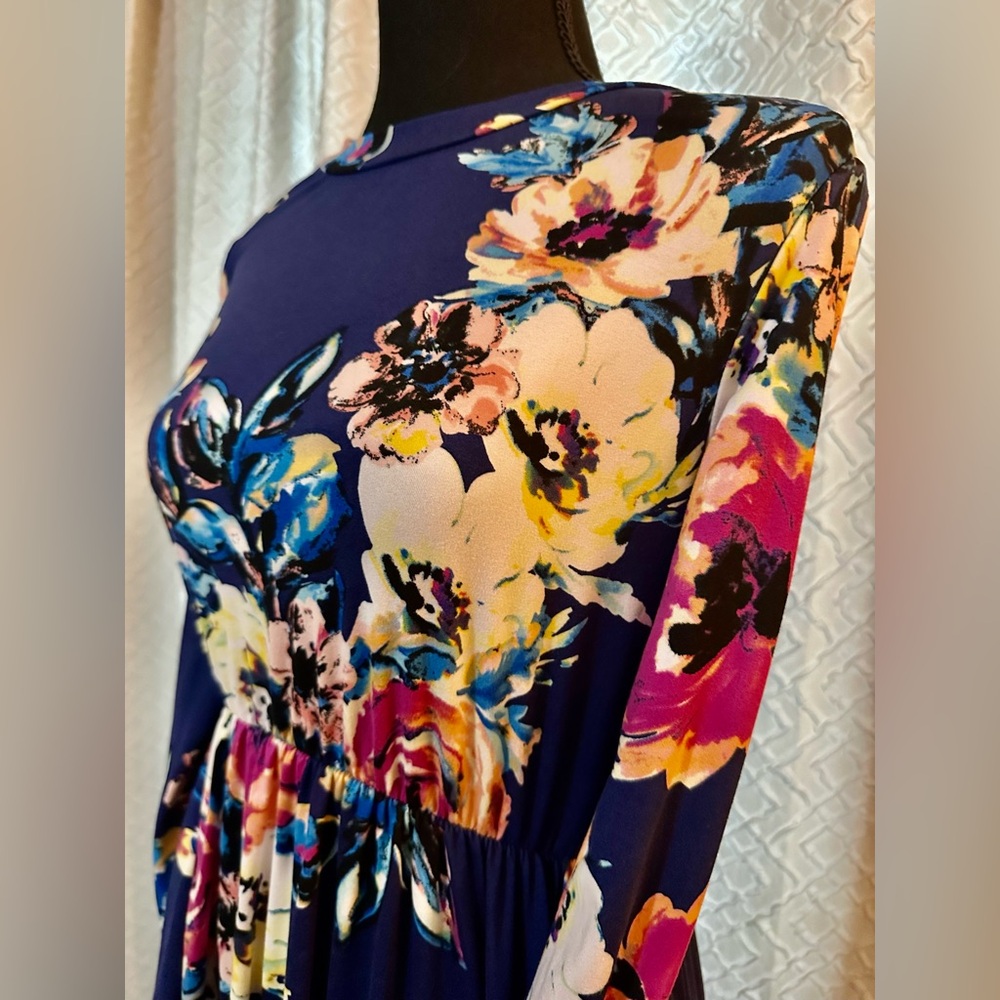 Navy Blue Floral Long Dress
